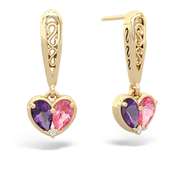 Amethyst Filligree Heart 14K Yellow Gold earrings E5070