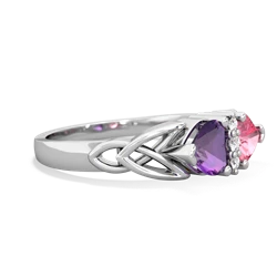 Amethyst Celtic Knot Double Heart 14K White Gold ring R5040