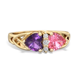 Amethyst Celtic Knot Double Heart 14K Yellow Gold ring R5040