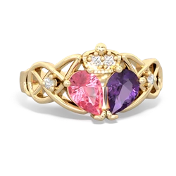 Amethyst 'One Heart' Celtic Knot Claddagh 14K Yellow Gold ring R5322