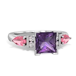 Amethyst 6Mm Princess Eternal Embrace Engagement 14K White Gold ring C2002