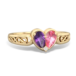 Amethyst Filligree 'One Heart' 14K Yellow Gold ring R5070