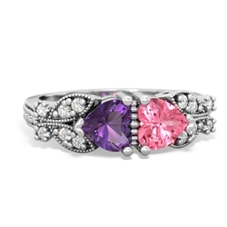 Amethyst Diamond Butterflies 14K White Gold ring R5601