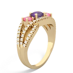 Amethyst Three Stone Aurora 14K Yellow Gold ring R3080