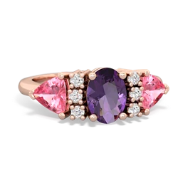 Amethyst Antique Style Three Stone 14K Rose Gold ring R2186