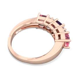 Amethyst Three Stone Diamond Cluster 14K Rose Gold ring R2592