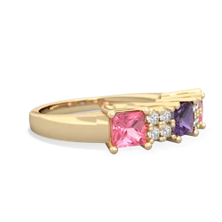 Amethyst Three Stone Diamond Cluster 14K Yellow Gold ring R2592