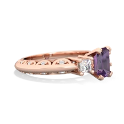 Amethyst Art Deco Diamond 7X5 Emerald-Cut Engagement 14K Rose Gold ring R20017EM