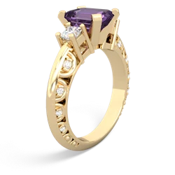 Amethyst Art Deco Diamond 8X6 Emerald-Cut Engagement 14K Yellow Gold ring R20018EM