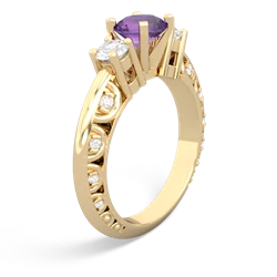 Amethyst Art Deco Diamond 6Mm Round Engagment 14K Yellow Gold ring R2003