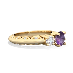 Amethyst Art Deco Diamond 6Mm Round Engagment 14K Yellow Gold ring R2003