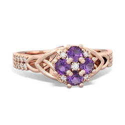 Amethyst Celtic Knot Cluster Engagement 14K Rose Gold ring R26443RD