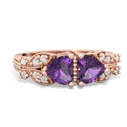 Amethyst Diamond Butterflies 14K Rose Gold ring R5601