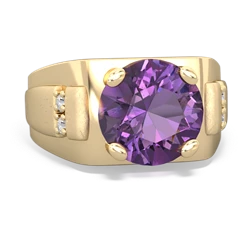 Amethyst Men's 9Mm Round 14K Yellow Gold ring R1822