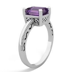 Amethyst Milgrain Scroll 14K White Gold ring R2338