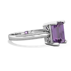 Amethyst Milgrain Scroll 14K White Gold ring R2338