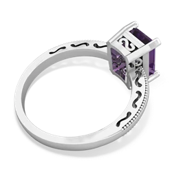 Amethyst Milgrain Scroll 14K White Gold ring R2338