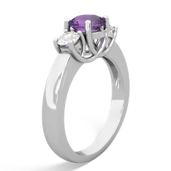 Amethyst Diamond Three Stone Round Trellis 14K White Gold ring R4018