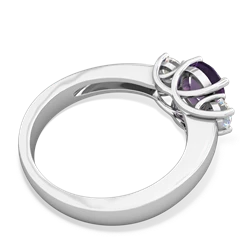 Amethyst Diamond Three Stone Round Trellis 14K White Gold ring R4018