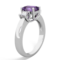 Amethyst Diamond Three Stone Emerald-Cut Trellis 14K White Gold ring R4021