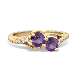 Amethyst Infinity Pave Two Stone 14K Yellow Gold ring R5285