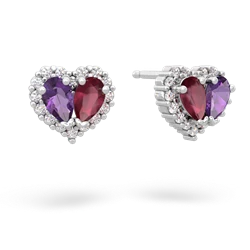 Amethyst Halo 14K White Gold earrings E7008