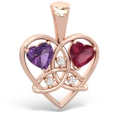 Amethyst Celtic Trinity Heart 14K Rose Gold pendant P5331