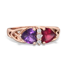 Amethyst Celtic Knot Double Heart 14K Rose Gold ring R5040