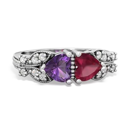 Amethyst Diamond Butterflies 14K White Gold ring R5601