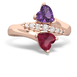 Amethyst Heart To Heart 14K Rose Gold ring R2064