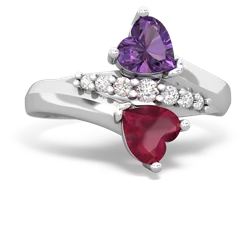 Amethyst Heart To Heart 14K White Gold ring R2064