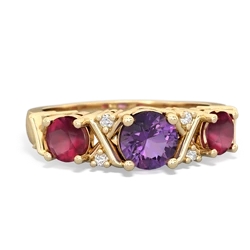 Amethyst Hugs And Kisses 14K Yellow Gold ring R5016