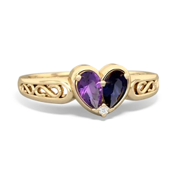 Amethyst Filligree 'One Heart' 14K Yellow Gold ring R5070