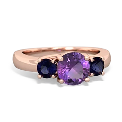 Amethyst Three Stone Round Trellis 14K Rose Gold ring R4018