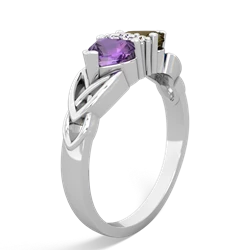 Amethyst Celtic Knot Double Heart 14K White Gold ring R5040