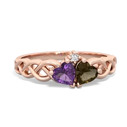 Amethyst Heart To Heart Braid 14K Rose Gold ring R5870