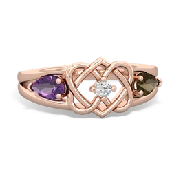 Amethyst Hearts Intertwined 14K Rose Gold ring R5880