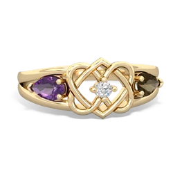 Amethyst Hearts Intertwined 14K Yellow Gold ring R5880