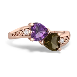 Amethyst Snuggling Hearts 14K Rose Gold ring R2178