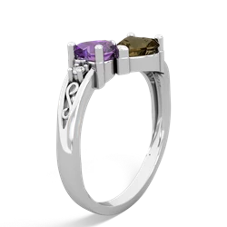 Amethyst Snuggling Hearts 14K White Gold ring R2178