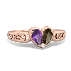 Amethyst Filligree 'One Heart' 14K Rose Gold ring R5070