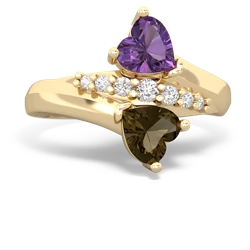 Amethyst Heart To Heart 14K Yellow Gold ring R2064