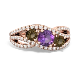 Amethyst Three Stone Aurora 14K Rose Gold ring R3080