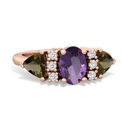 Amethyst Antique Style Three Stone 14K Rose Gold ring R2186