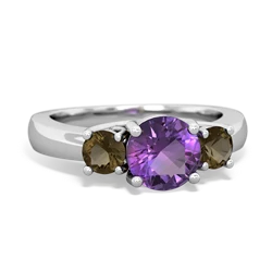 Amethyst Three Stone Round Trellis 14K White Gold ring R4018