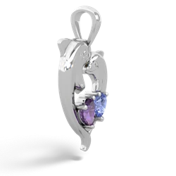 Amethyst Dolphin Heart 14K White Gold pendant P5820