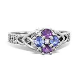 Amethyst Celtic Knot Cluster Engagement 14K White Gold ring R26443RD