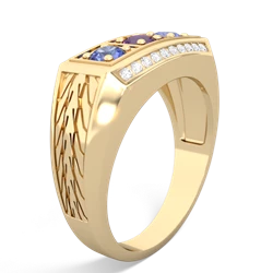 Amethyst Three Stone Tire Tread Men's 14K Yellow Gold ring R0520