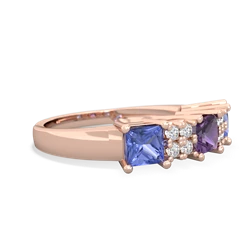 Amethyst Three Stone Diamond Cluster 14K Rose Gold ring R2592