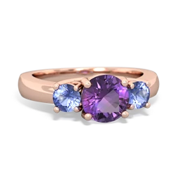 Amethyst Three Stone Round Trellis 14K Rose Gold ring R4018